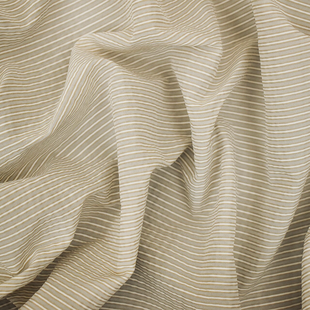 Taupe Beige-White Striped Semi-Sheer Poly Rayon Woven Fabric By the Yard